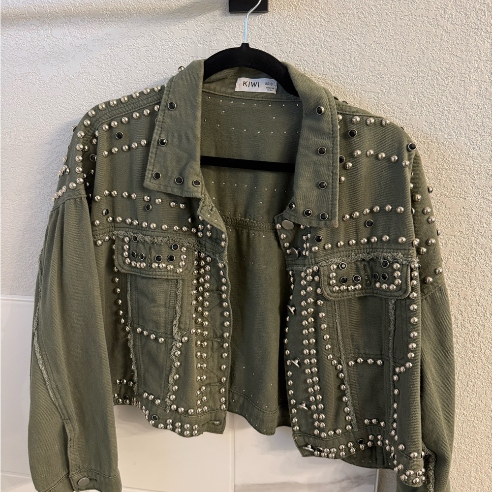 Kiwi Green Studded Utility Jacket